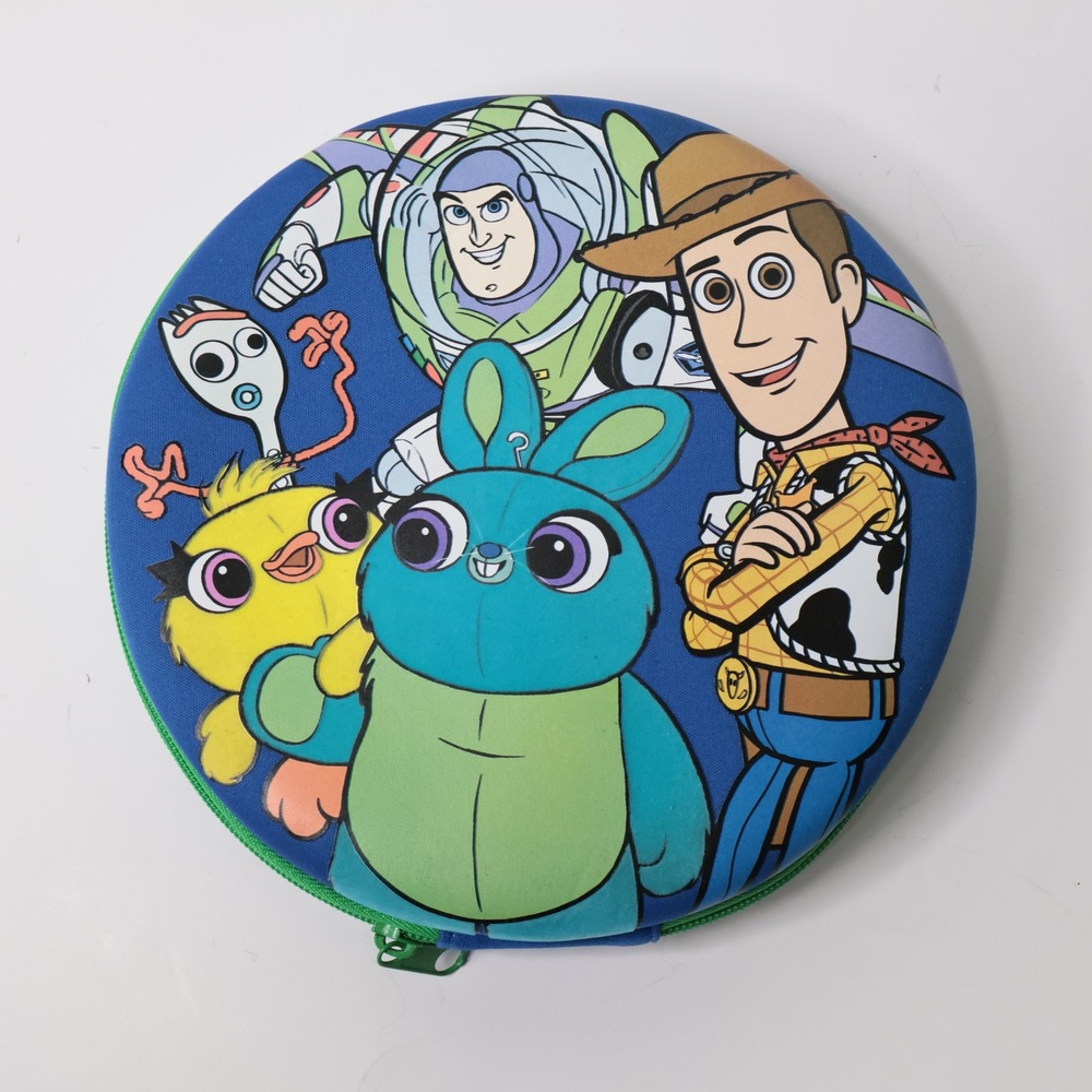 Disney Parks Toy Story 4 Round Blue Pencil Case Woody Buzz Forky Ducky Bunny